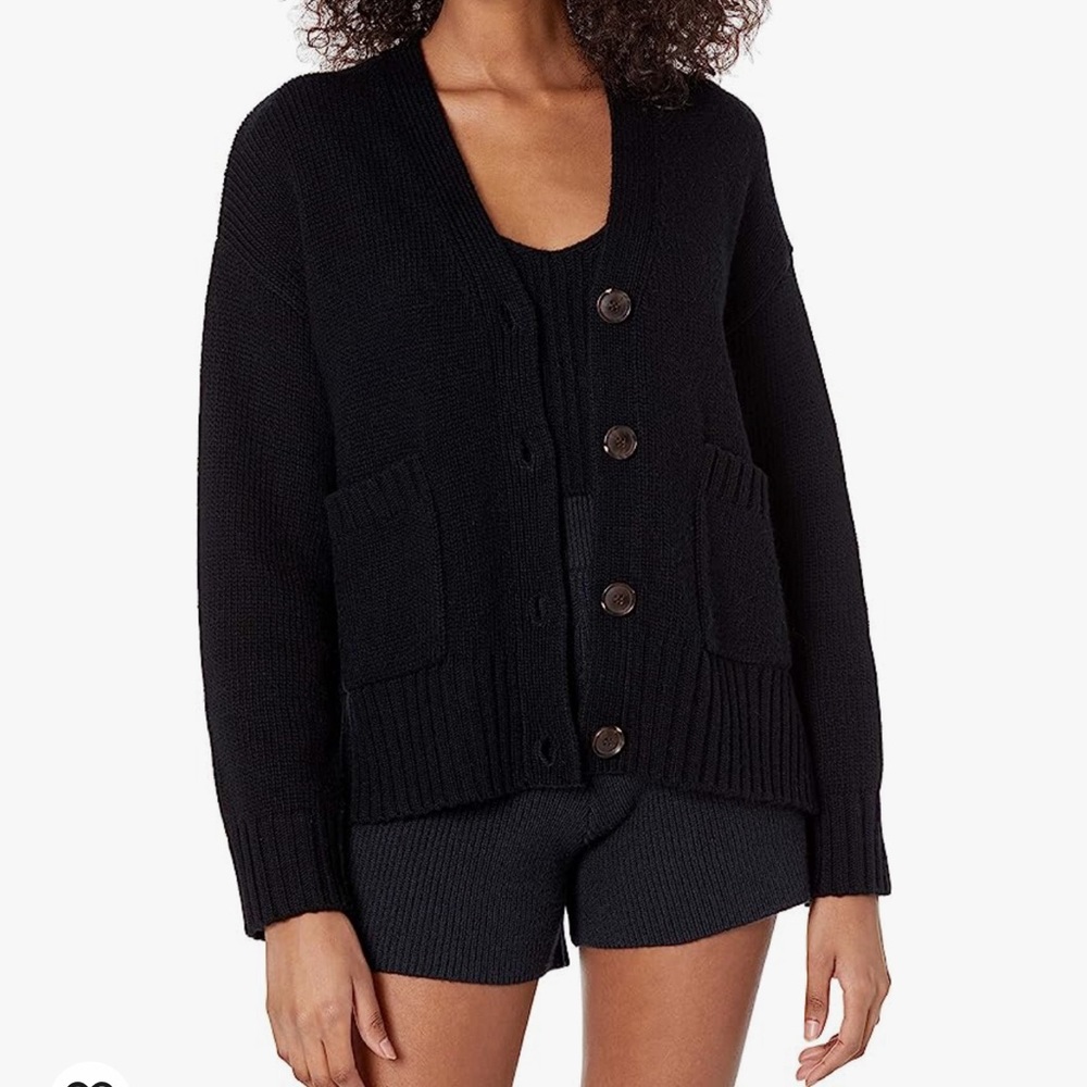 The Drop Women's Brigitte Chunky Button-Front Pocket Ribbed Cardigan NWT Large